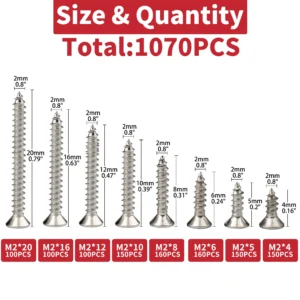 Kit d'assortiment de vis autotaraudeuses M2