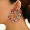 Grandes boucles d'oreilles rondes en cristal pour femmes