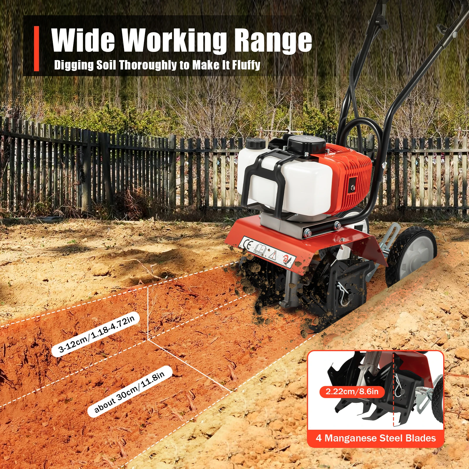 Motoculteur de jardin 52CC, 2 temps, 1700W – Image 3