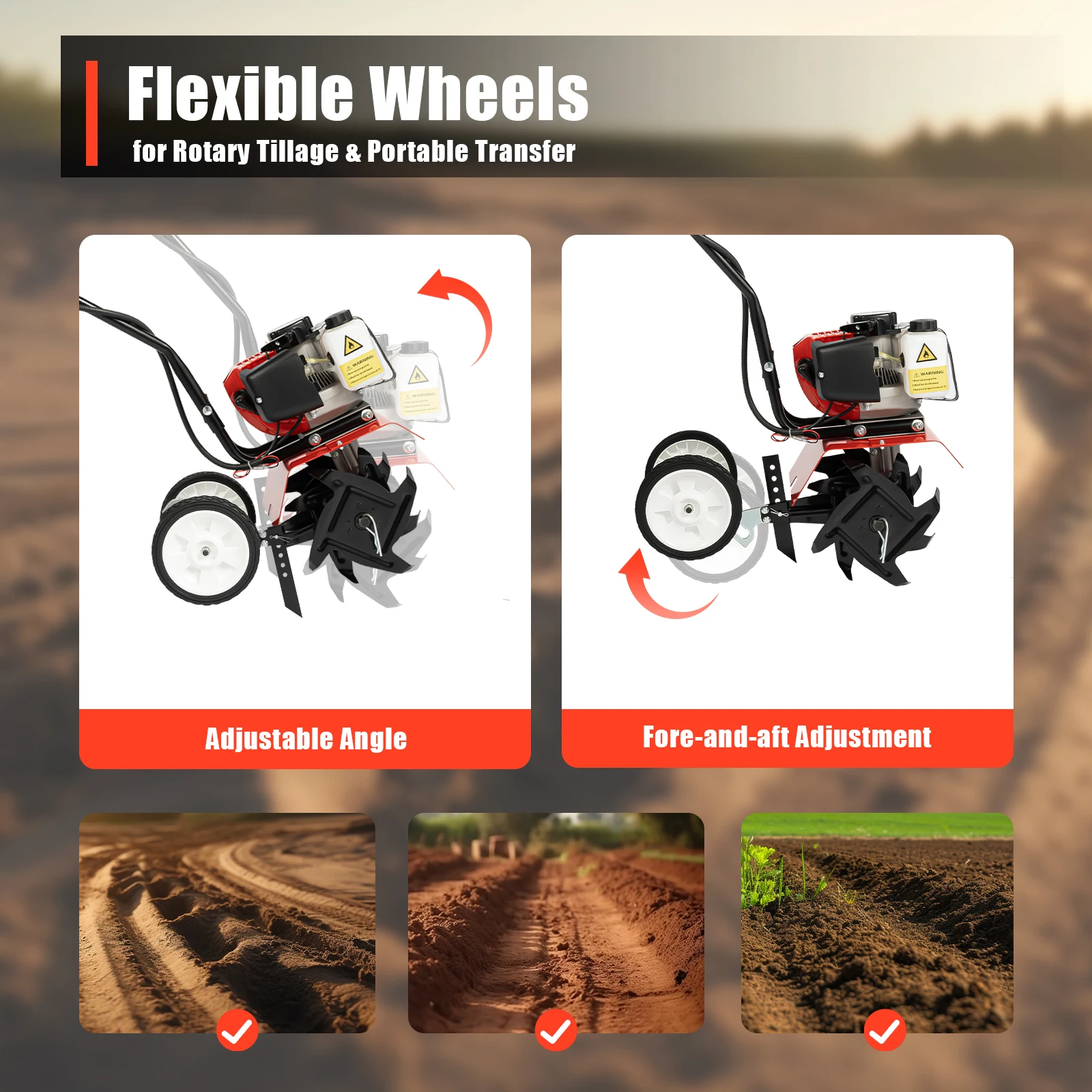 Motoculteur de jardin 52CC, 2 temps, 1700W – Image 4