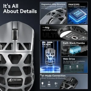 Souris en alliage de magnésium ATTACK SHARK R3 8KHz