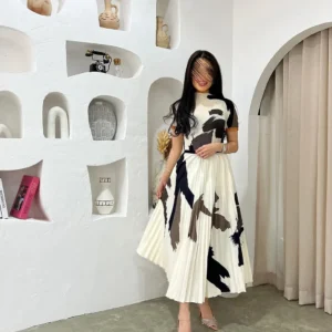 Ensemble Deux Pièces Plissé à Manches Courtes