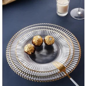 Plateaux de présentation en plastique transparent avec rayures dorées, plateaux de service décoratifs en acrylique, 100