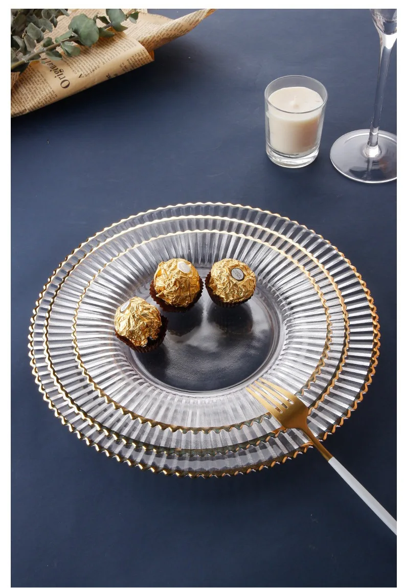 Plateaux de présentation en plastique transparent avec rayures dorées, plateaux de service décoratifs en acrylique, 100