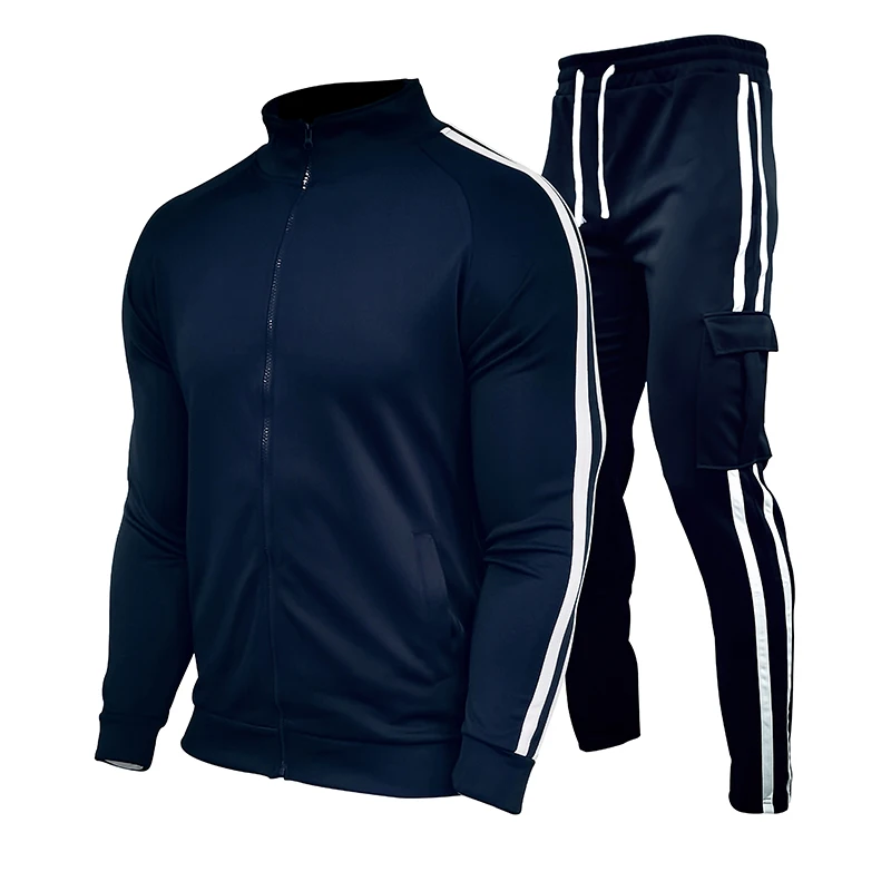 Cardigan rayé à col montant pour hommes, ensemble de sport, Jogging en plein air, cyclisme, alpinisme, ensemble deux pièces, printemps et automne 2025