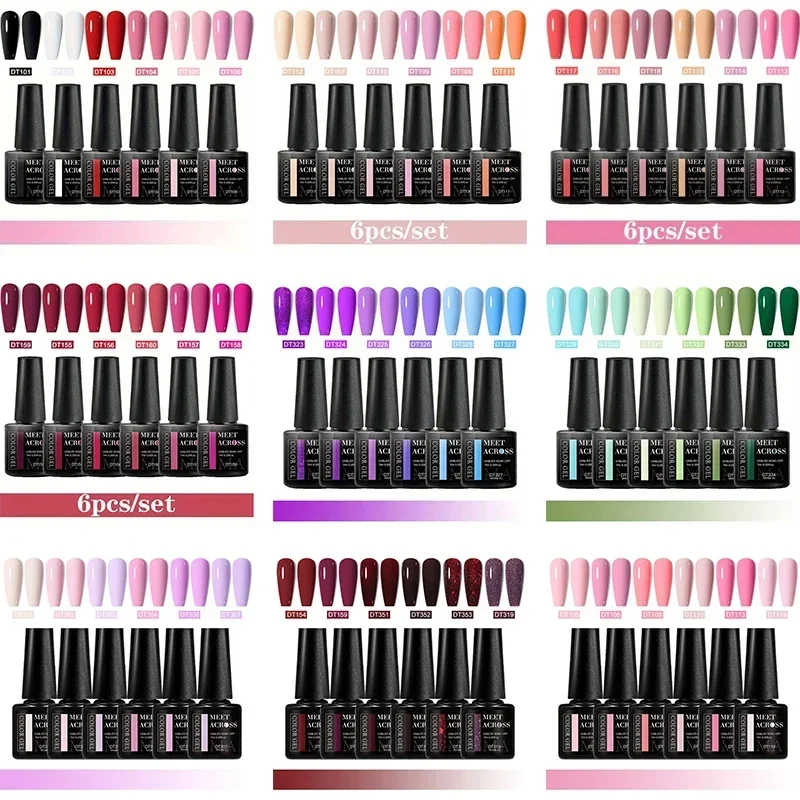MEET ACROSS 6 pièces ensemble de vernis à ongles Gel rose rouge vert Macaron couleur Kit de manucure pour ongles UV Gel vernis à ongles fournitures pour ongles – Image 2